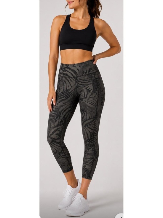 Athleta Pants - Athleta Salutation Stash II Printed 7/8 Tight XS Black Charcoal Tropical Palm